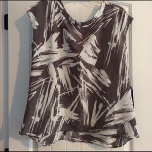 Simply Vera Vera Wang Blouse‎ Women's Petite Large Gray White NWT